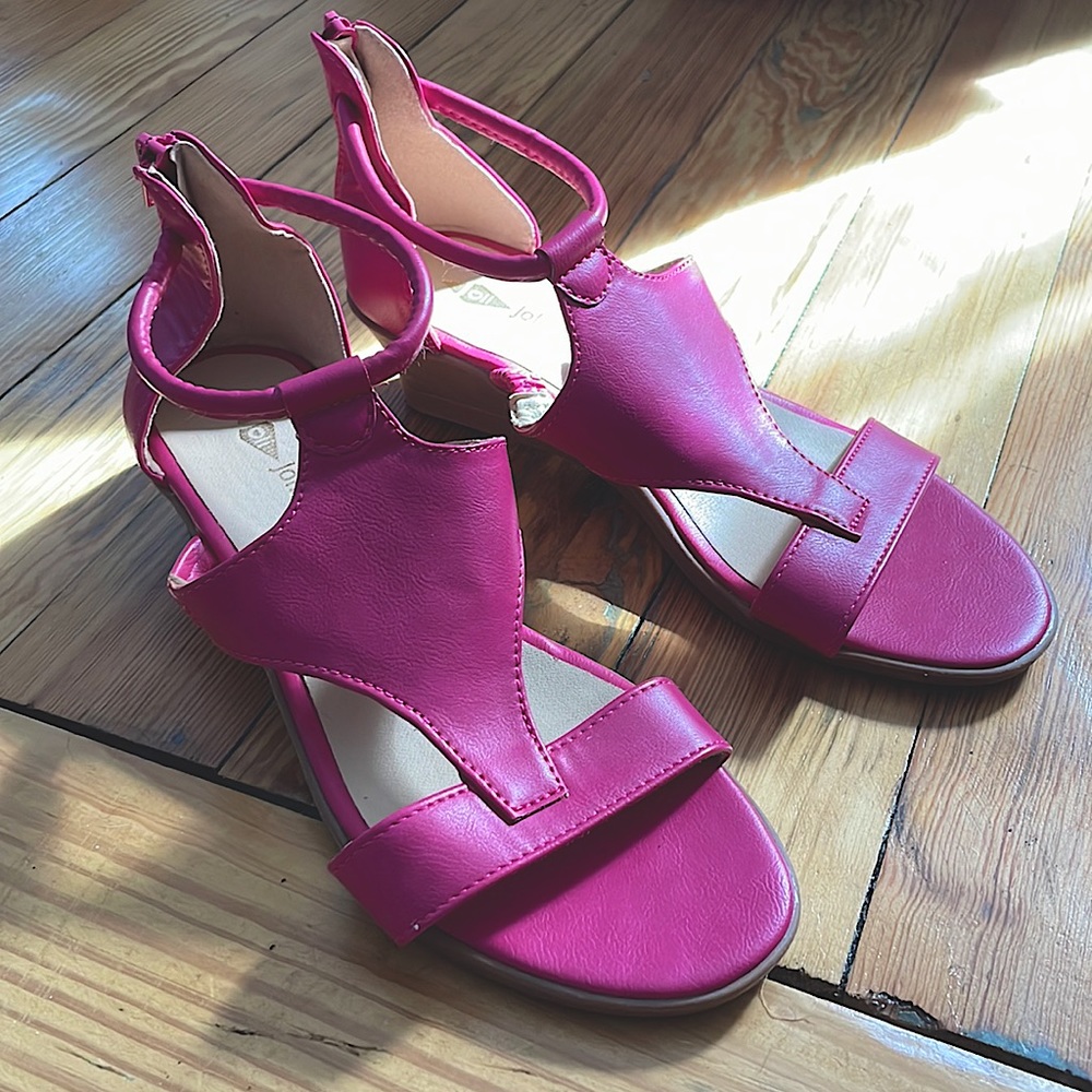 Jolimall wedge sandals, fuchsia pink, zipper back. Like new.
